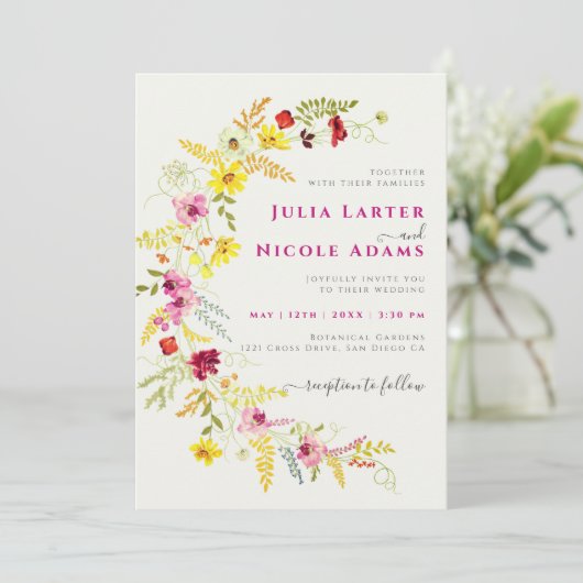 Paarse Roze Wilde Orchidee Bloemen Krans Bruiloft Kaart (Staand voorkant)