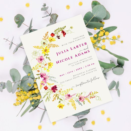 Paarse Roze Wilde Orchidee Bloemen Krans Bruiloft Kaart