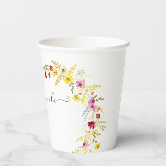 Paarse Roze Wilde Orchidee Bloemen Krans Bruiloft Papieren Bekers (Achterkant)