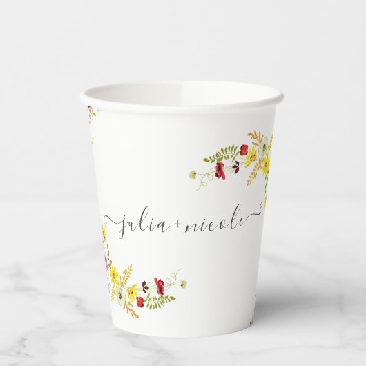 Paarse Roze Wilde Orchidee Bloemen Krans Bruiloft Papieren Bekers (Links)