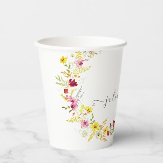 Paarse Roze Wilde Orchidee Bloemen Krans Bruiloft Papieren Bekers (Voorkant)