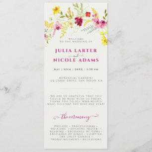 Paarse Roze Wilde Orchidee Bloemen Krans Bruiloft Programmakaart