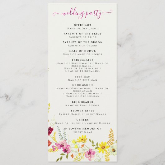 Paarse Roze Wilde Orchidee Bloemen Krans Bruiloft Programmakaart (Achterkant)