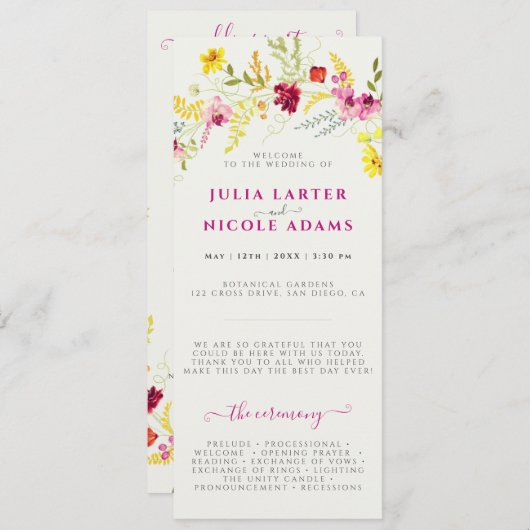 Paarse Roze Wilde Orchidee Bloemen Krans Bruiloft Programmakaart (Voorkant / Achterkant)