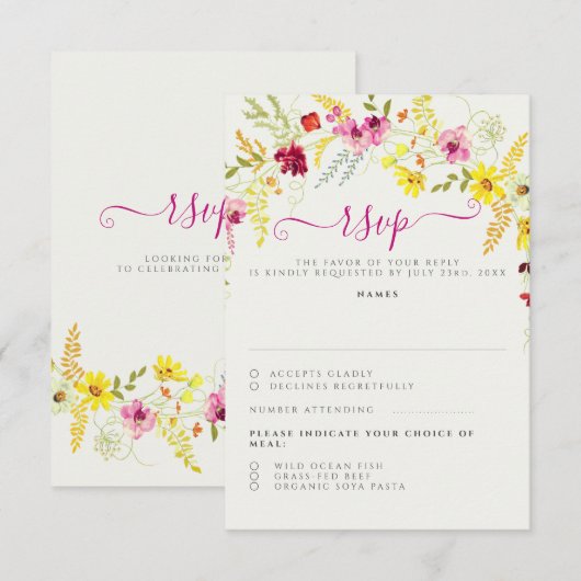 Paarse Roze Wilde Orchidee Bloemen Krans Bruiloft RSVP Kaartje (Voorkant / Achterkant)