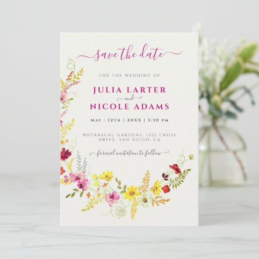 Paarse Roze Wilde Orchidee Bloemen Krans Bruiloft Save The Date (Staand voorkant)