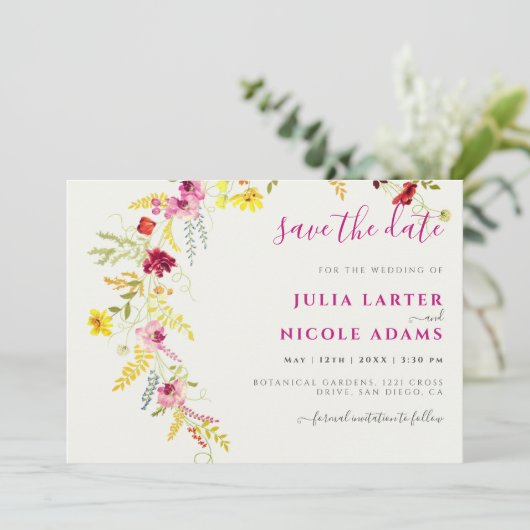 Paarse Roze Wilde Orchidee Bloemen Krans Bruiloft Save The Date (Staand voorkant)