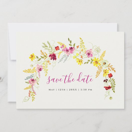 Paarse Roze Wilde Orchidee Bloemen Krans Bruiloft Save The Date (Achterkant)