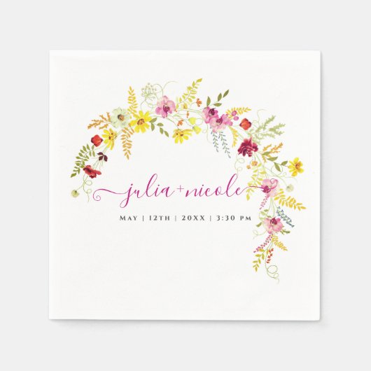 Paarse Roze Wilde Orchidee Bloemen Krans Bruiloft Servet (Voorkant)