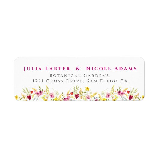 Paarse Roze Wilde Orchideeën Bloemenkrans Bruiloft Etiket (Voorkant)