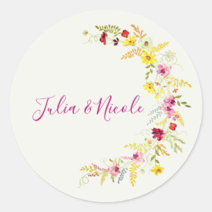 Paarse Roze Wilde Orchideeën Bloemenkrans Bruiloft Ronde Sticker