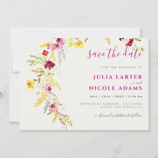 Paarse Roze Wilde Orchideeën Bloemenkrans Bruiloft Save The Date (Voorkant)