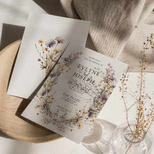 Paarse Roze Wildflower Boho Bloemen Krans Bruiloft Kaart