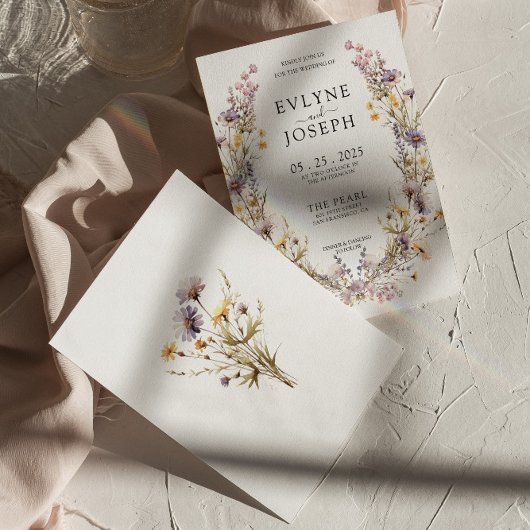 Paarse Roze Wildflower Boho Bloemen Krans Bruiloft Kaart