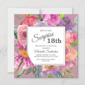 Paarse roze Wildflower Square 18th Birthday Party Magnetische Uitnodiging (Voorkant)