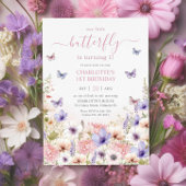 Paarse Roze Wildflower Vlinders 1e Verjaardag Kaart
