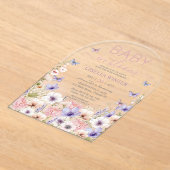 Paarse Roze Wildflower Vlinders Baby in Bloom Acryl Uitnodigingen (Laagn)
