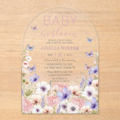 Paarse Roze Wildflower Vlinders Baby in Bloom Acryl Uitnodigingen (Voorkant)