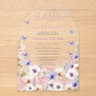 Paarse Roze Wildflower Vlinders Baby in Bloom Acryl Uitnodigingen