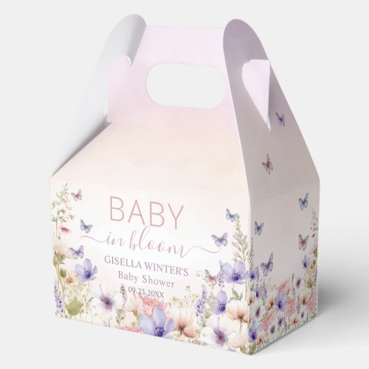 Paarse Roze Wildflower Vlinders Baby in Bloom Bedankdoosjes (Achterkant)