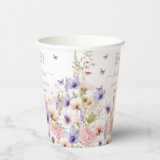 Paarse Roze Wildflower Vlinders Baby in Bloom Papieren Bekers (Rechts)