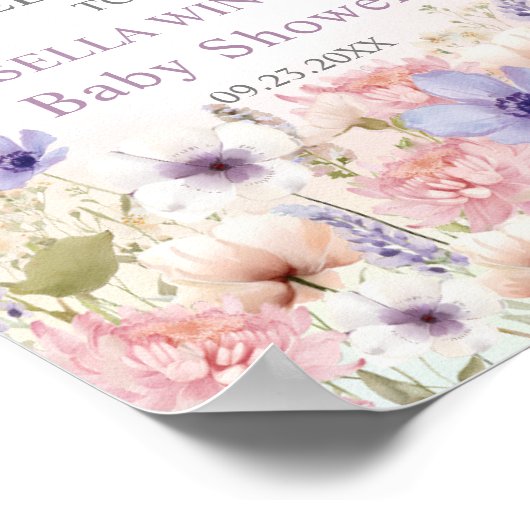 Paarse Roze Wildflower Vlinders Baby in Bloom Poster (Hoek)
