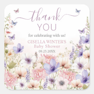 Paarse Roze Wildflower Vlinders Baby in Bloom Vierkante Sticker