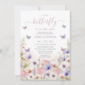 Paarse Roze Wildflower Vlinders Baby shower Kaart (Voorkant)