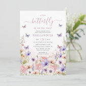 Paarse Roze Wildflower Vlinders Baby shower Kaart (Staand voorkant)