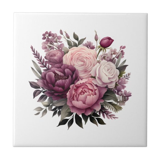 Paarse Roze Wit Bloemen Badkamer Keuken Remodel Tegeltje (Voorkant)