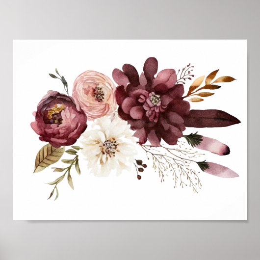 Paarse Roze Wit Bloemen Botanische Bloemen Boho Poster (Voorkant)