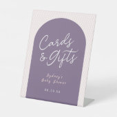 Paarse Roze Wit Kaarten & Geschenken Reclamebord Met Voetstuk (Voorkant)