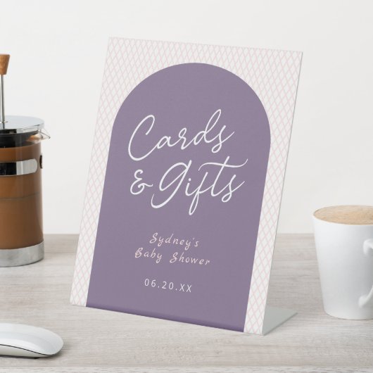 Paarse Roze Wit Kaarten & Geschenken Reclamebord Met Voetstuk (Insitu)