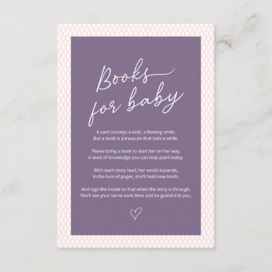 Paarse Roze Wit Script Boeken voor Baby Informatiekaartje (Voorkant)