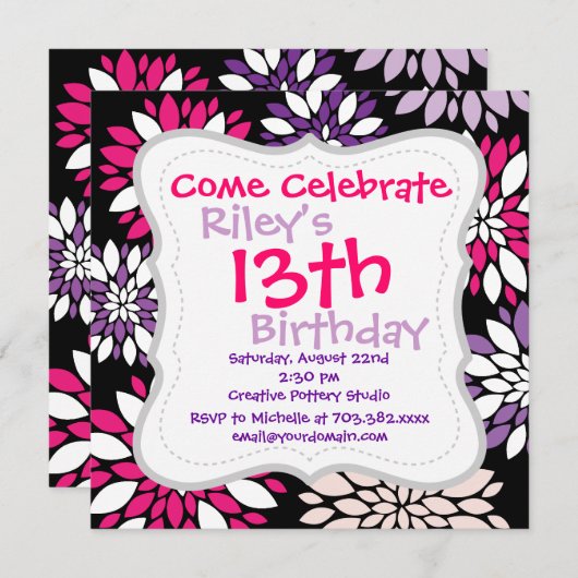 Paarse roze witte aanflinterkunst op zwart kaart (Voorkant / Achterkant)