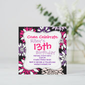 Paarse roze witte aanflinterkunst op zwart kaart (Staand voorkant)