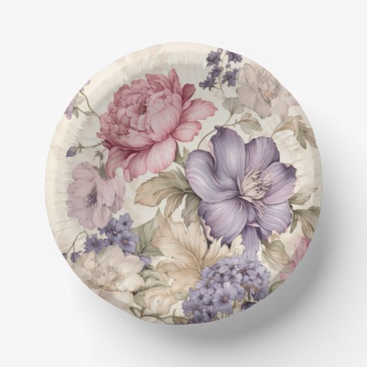 Paarse Roze Witte Bloem Papier Kom (Voorkant)