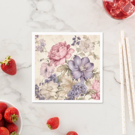 Paarse roze witte bloemetjesservetten servet (Insitu)