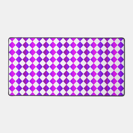 Paarse Roze Witte Checker Diamantpatroon Bureaumat (Voorkant)