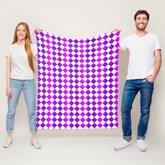 Paarse Roze Witte Checker Diamantpatroon Fleece Deken (In situ)