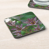 Paarse roze, witte, gestreept orchidee als bloem bier onderzetter (Linkerzijde)