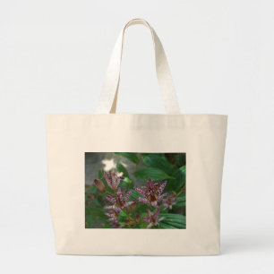 Paarse roze, witte, gestreept orchidee als bloem grote tote bag