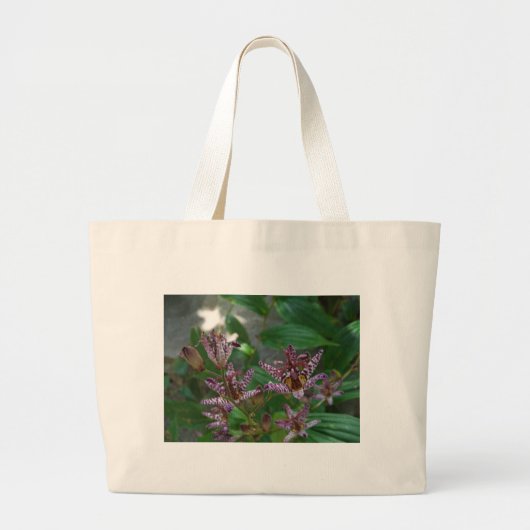 Paarse roze, witte, gestreept orchidee als bloem grote tote bag (Voorkant)