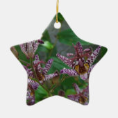 Paarse roze, witte, gestreept orchidee als bloem keramisch ornament (Voorkant)