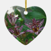 Paarse roze, witte, gestreept orchidee als bloem keramisch ornament (Voorkant)