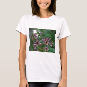 Paarse roze, witte, gestreept orchidee als bloem t-shirt