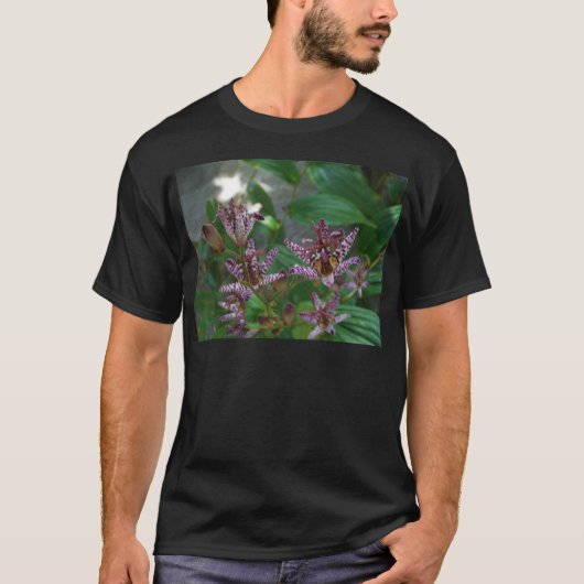 Paarse roze, witte, gestreept orchidee als bloem t-shirt (Voorkant)