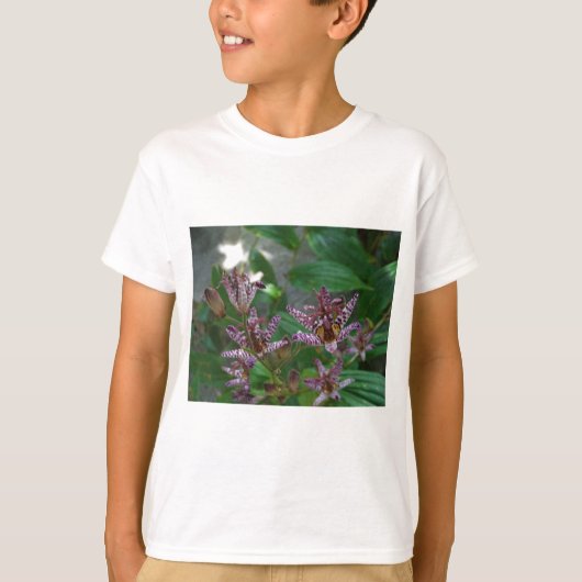 Paarse roze, witte, gestreept orchidee als bloem t-shirt (Voorkant)