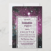 Paarse roze witte glitter nevel Graduation Party Kaart (Voorkant)