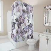 Paarse roze witte pansieën tekening douchegordijn (In situ)